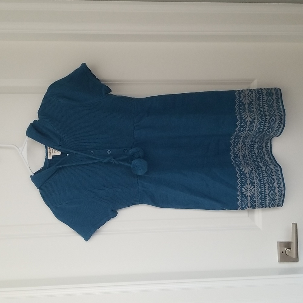 Girls Blue Hooded Short Sleeve Sweater Tunic Dress